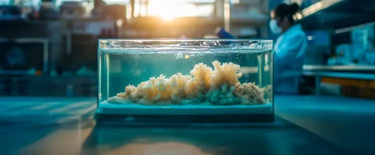 Лабораторная емкость с морской водой и образцом пористого материала