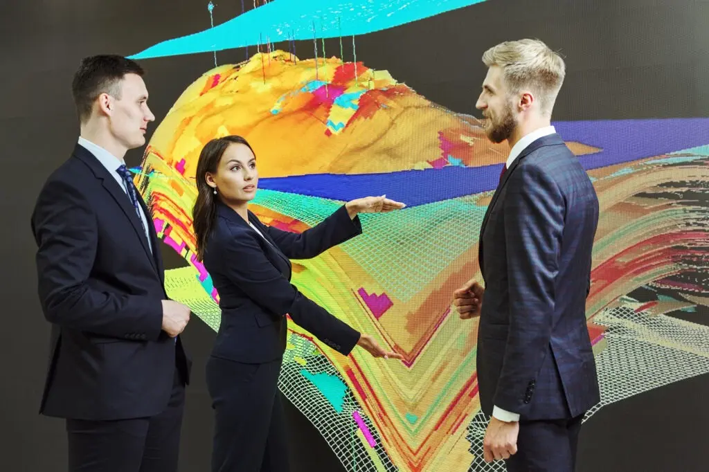 Специалисты анализируют модель геологического пласта