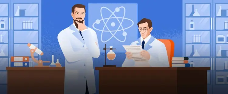 Физики Игорь Курчатов и Юлий Харитон в научной лаборатории