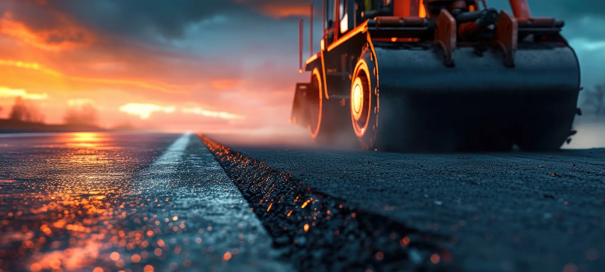 Асфальтоукладчик на дороге