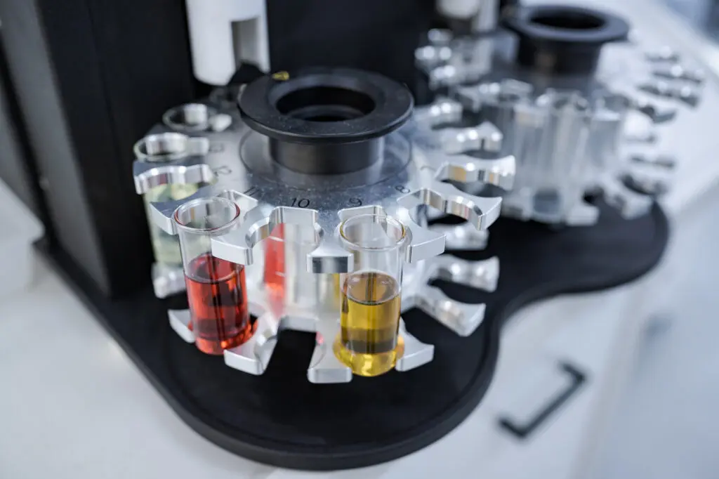 Пробирки с маслами на Омском нефтеперерабатывающем заводе