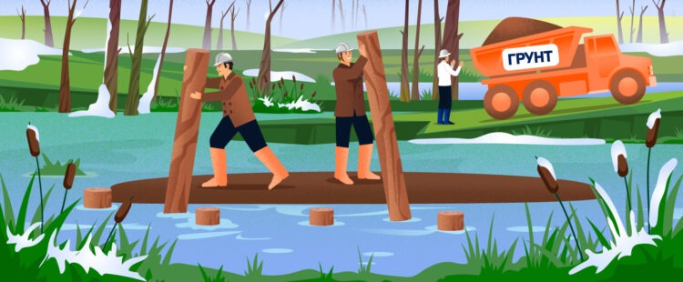 Советские вахтовики создают искусственные острова на озере Самотлор