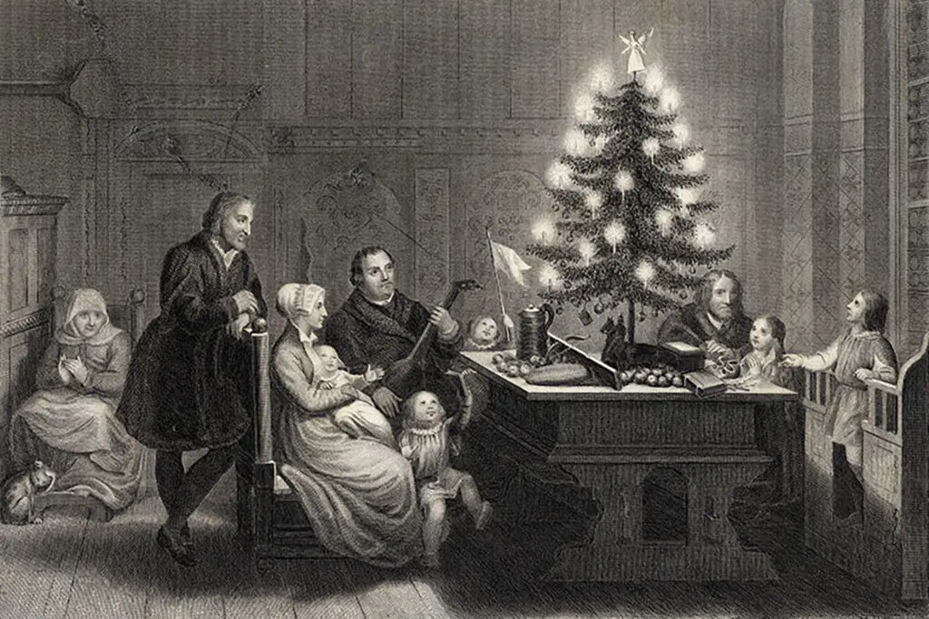 Гравюра на стали с изображением рождественской елки Мартина Лютера