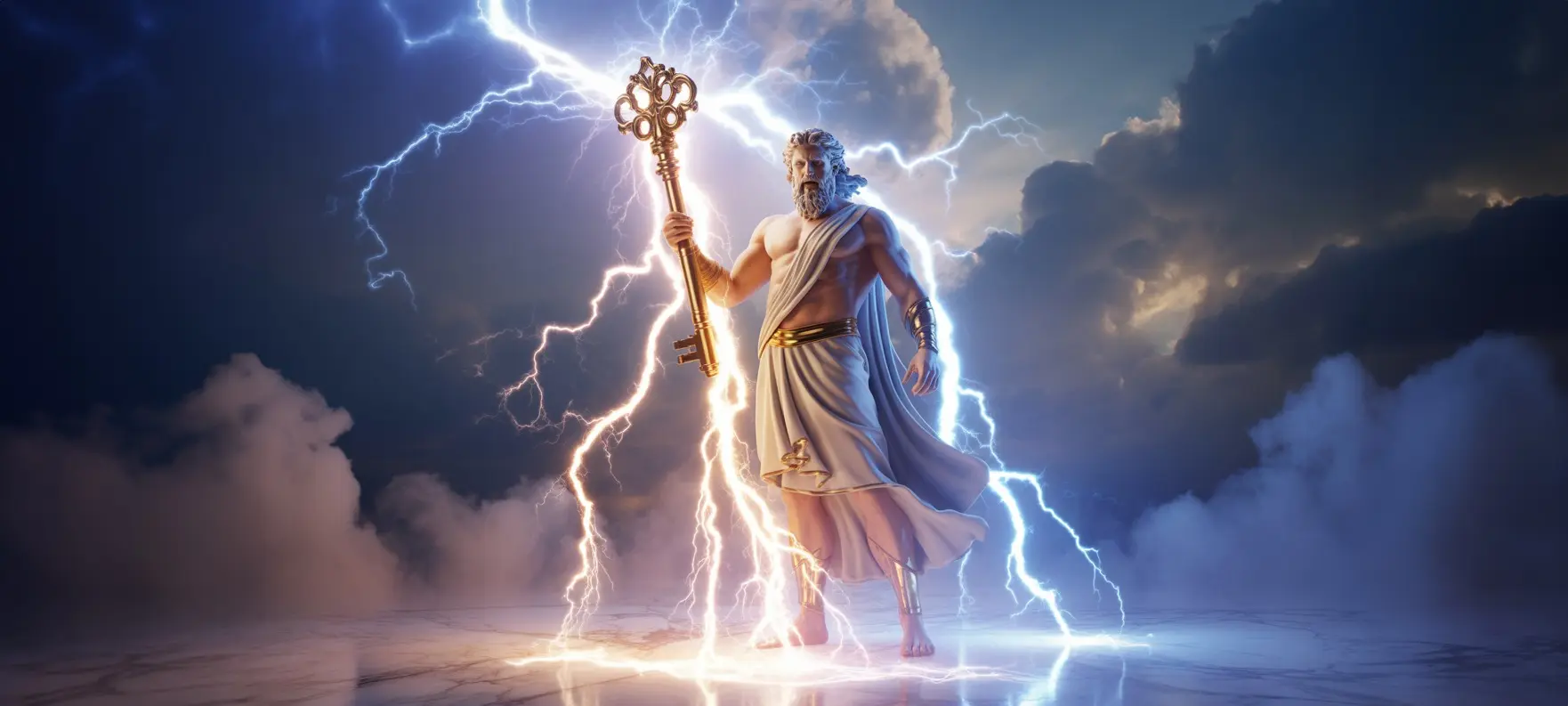 Античный бог с молниями и ключом в руках