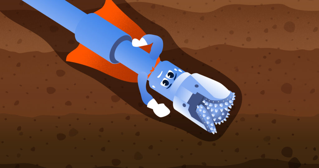 Бур погружается на максимально возможную глубину, которую могут обеспечить современные технологии