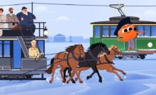 Ледовый трамвай обгоняет конку