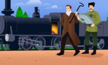 Писатель Андрей Платонов и народный герой Василий Чапаев идут чинить локомотив с помощью кочерги и леща