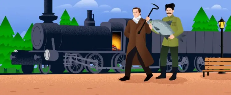 Писатель Андрей Платонов и народный герой Василий Чапаев идут чинить локомотив с помощью кочерги и леща