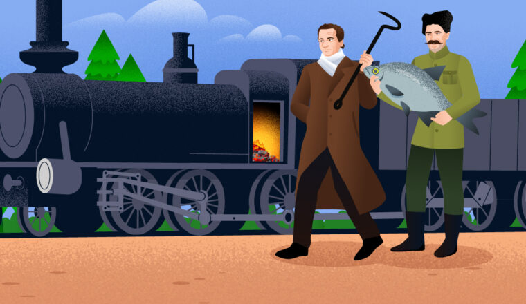 Писатель Андрей Платонов и народный герой Василий Чапаев идут чинить локомотив с помощью кочерги и леща