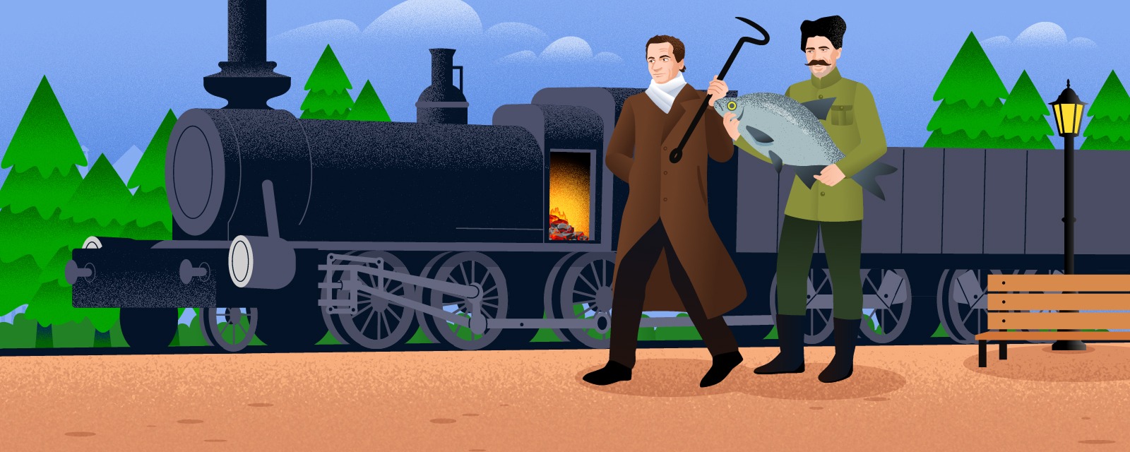 Писатель Андрей Платонов и народный герой Василий Чапаев идут чинить локомотив с помощью кочерги и леща