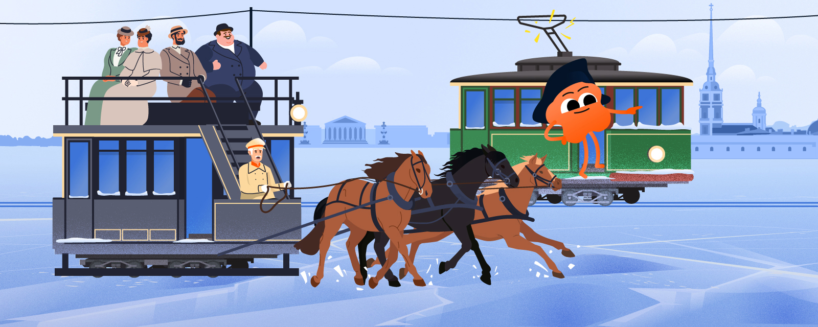 Чудо на Неве: как в Петербурге запустили первый в мире ледовый трамвай