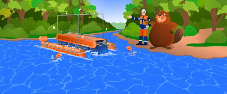 Современный инженер хвастается бобру бесплотинной гидроэлектростанцией