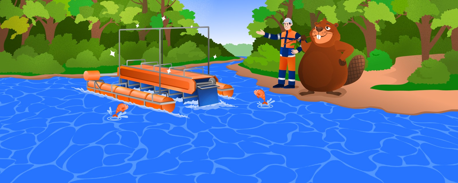 Современный инженер хвастается бобру бесплотинной гидроэлектростанцией