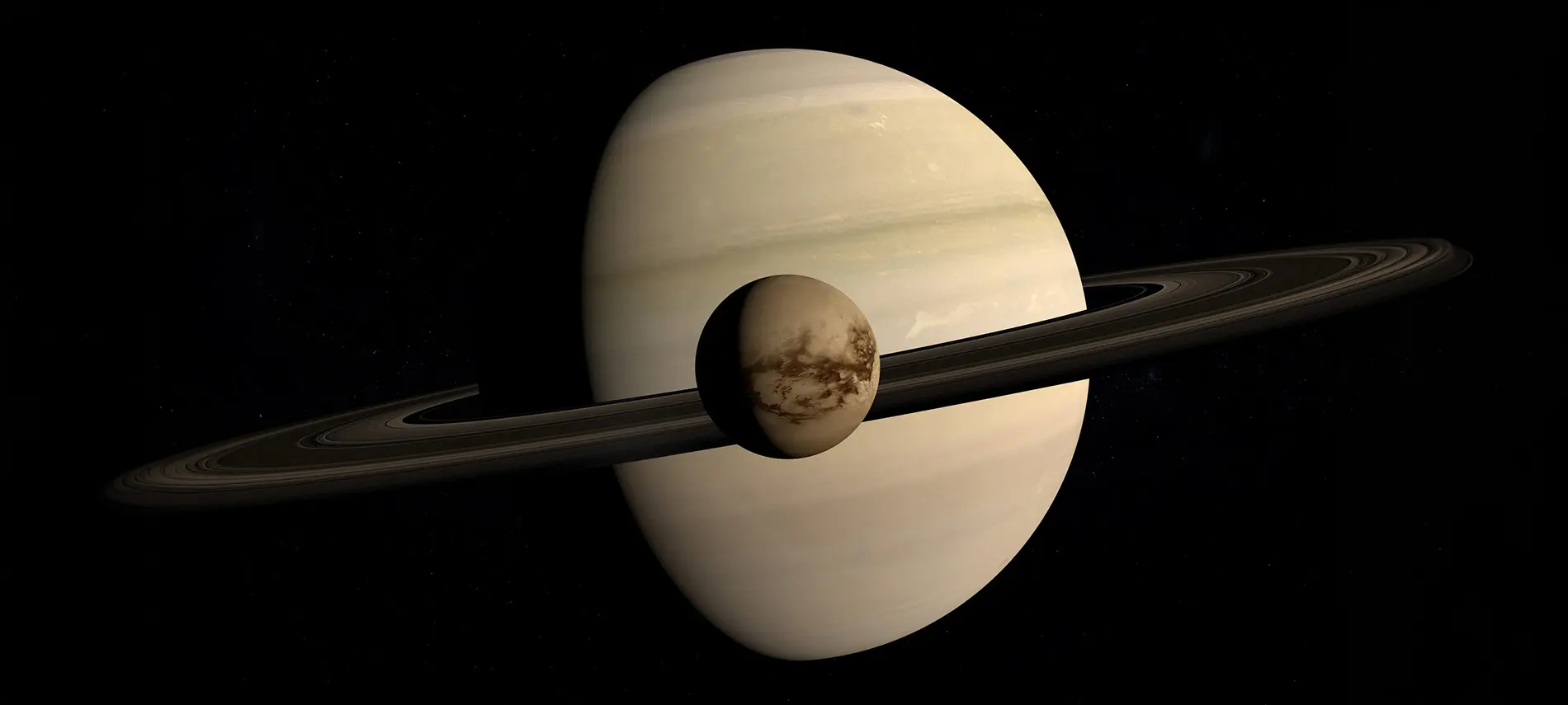 Планета Сатурн со спутником Титаном