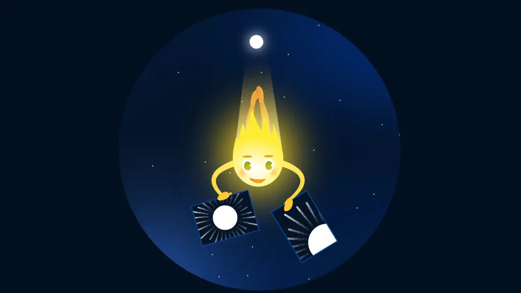 Фотон летит с фотографиями звезды, от которой начал путь. Вид через телескоп