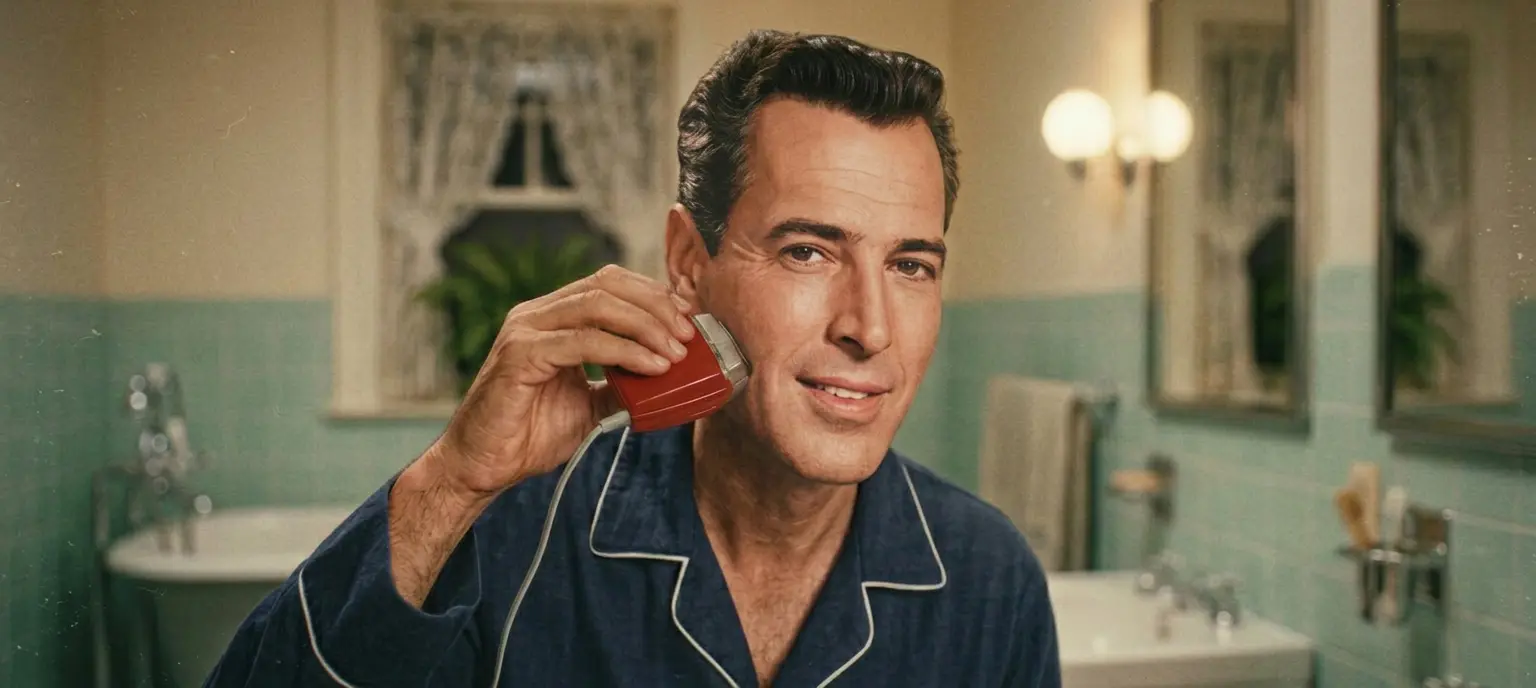 Изобретатель первой электрической бритвы Джейкоб Шик. Изображение сгенерировано нейросетью