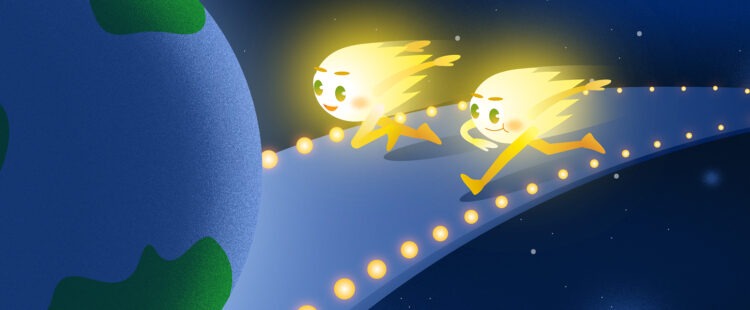 Два фотона в космическом пространстве спешат на Землю