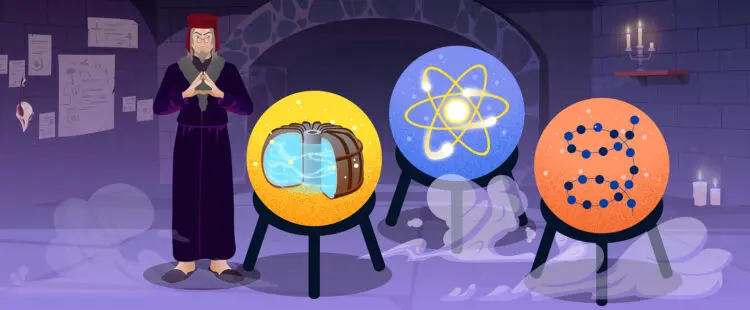 Средневековый алхимик в своей лаборатории с помощью заклинаний увидел токамак, структуру атома и строение белка