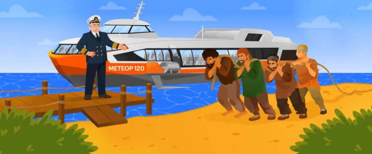 Волжские бурлаки на фоне скоростного «метеора»