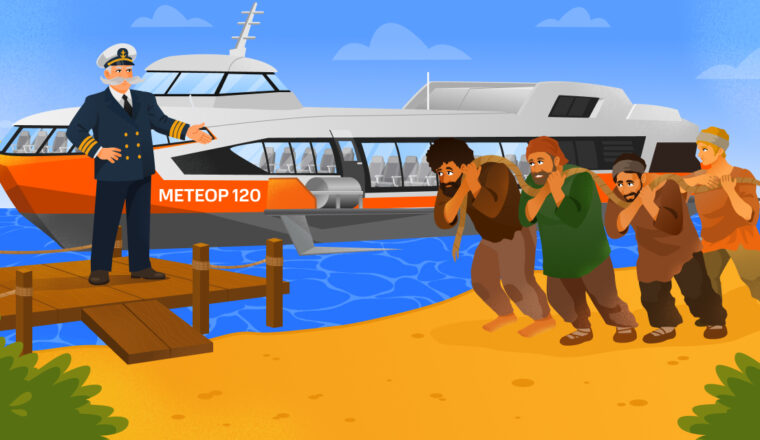 Волжские бурлаки на фоне скоростного «метеора»